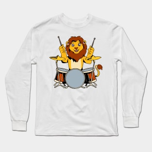 Comic lion playing drums Long Sleeve T-Shirt